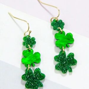 Festive Green Shamrock Earrings with Gold Hooks